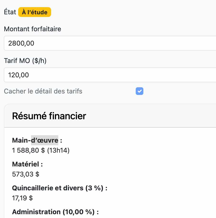Capture mobile étape 3 forfaitaire et options de visibilité des prix